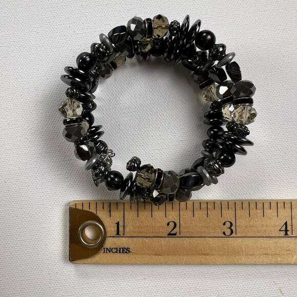 Handmade Beaded Coil Bracelet Mixed Metals and Glass Black Hematite Style - Picture 4 of 8